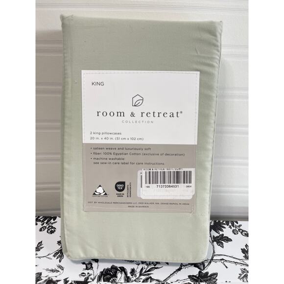 Room & Retreat NWT Egyptian Cotton Pillowcase Pair King Embroidered Pistachio - Picture 2 of 5